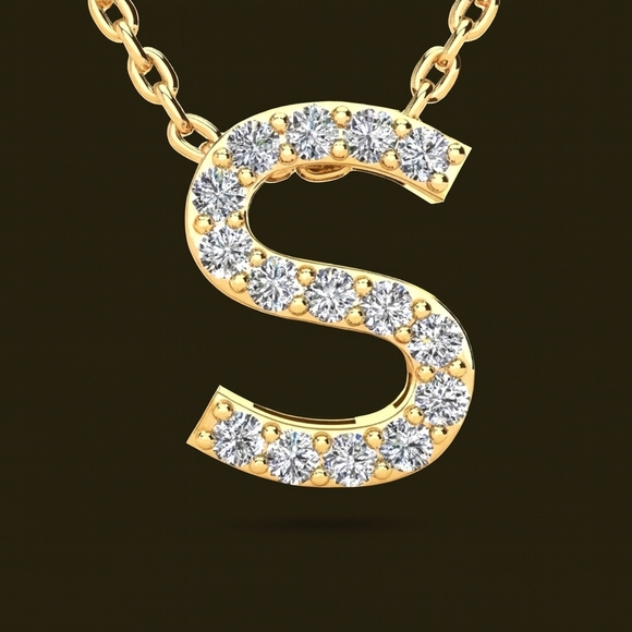 14K Yellow Gold Diamond Initial Necklace – Block Letter – 18 Inch Cable Chain - Picture 9 of 11